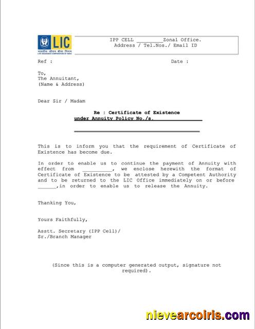 India certificate of existence